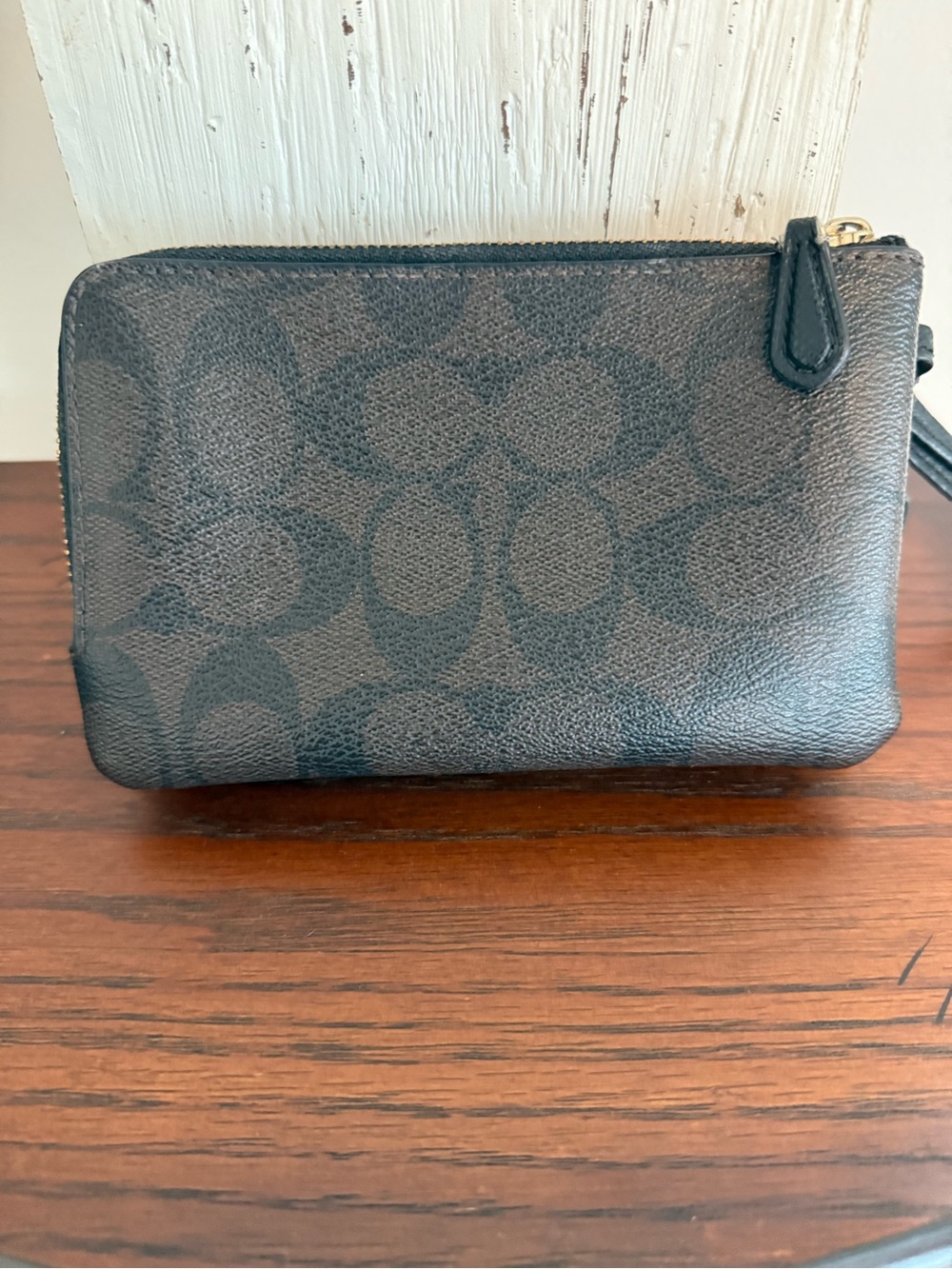 Coach Brown Signature Zip Wristlet with Gold Logo - Picture 3 of 11